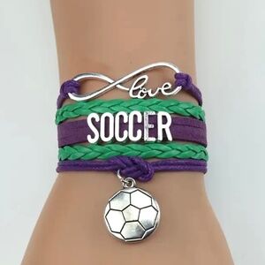 NWOT Soccer Bracelet Jewelry Gifts Adjustable Soccer Ball Charm, Infinity Love